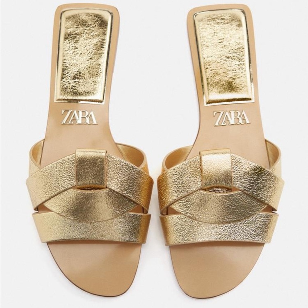 Gold Zara Cross Strap flat sandal-BRAND NEW W/OUT BOX-Size 39 (women’s 8.5/9)